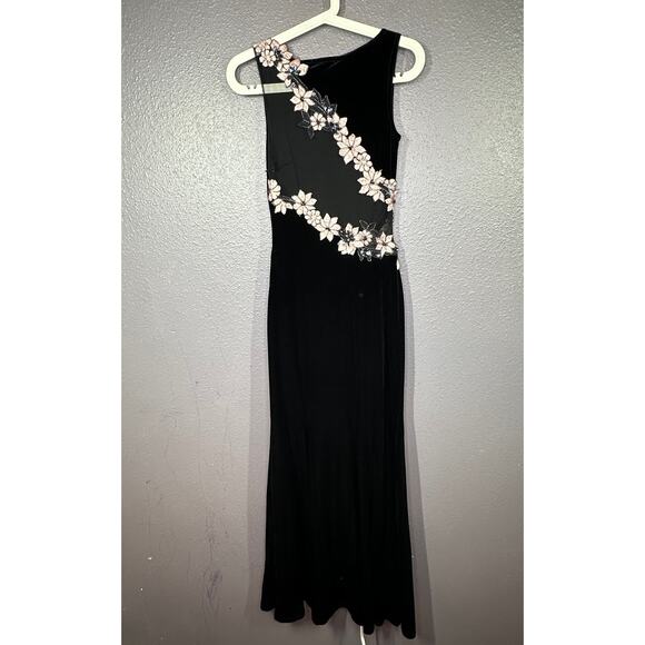 Jessica McClintock Velvet Gown Size 4 Black Floral Mesh Open Back Prom Wedding - Picture 2 of 7